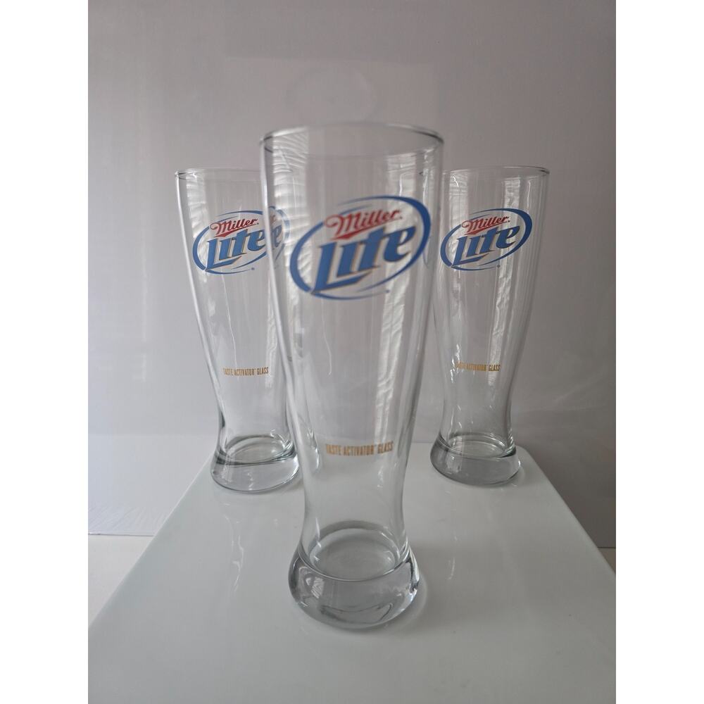 3 Miller Lite Tall 9" Beer Taste Activator Glasses Barware